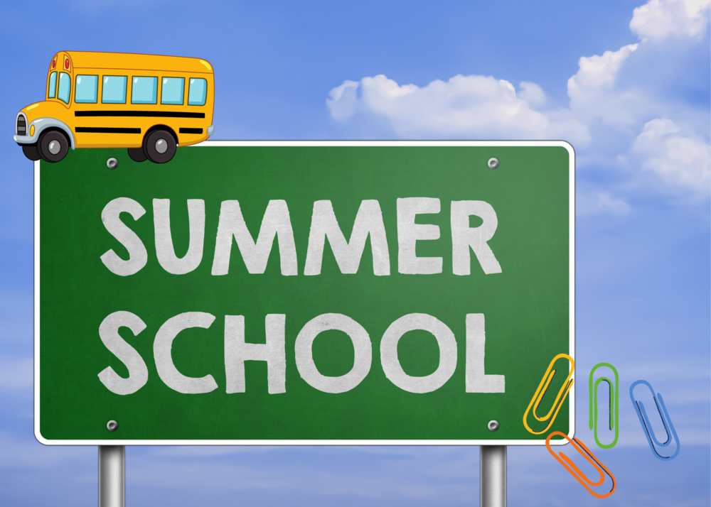 Summer school sign with bus and paperclips