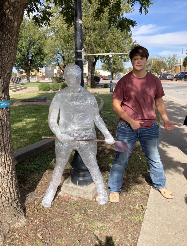 packing tape person with axe