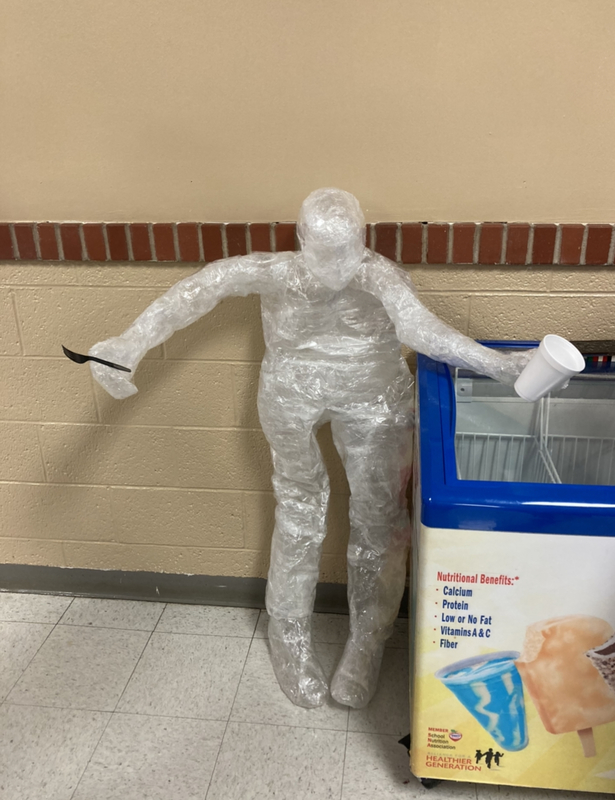 packing tape person with cup